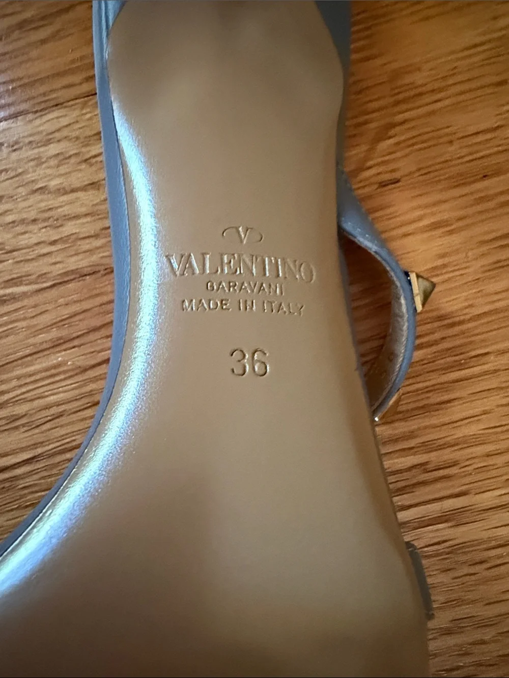Valentino Light Blue Rockstud Leather Slingback Heel Sandals
